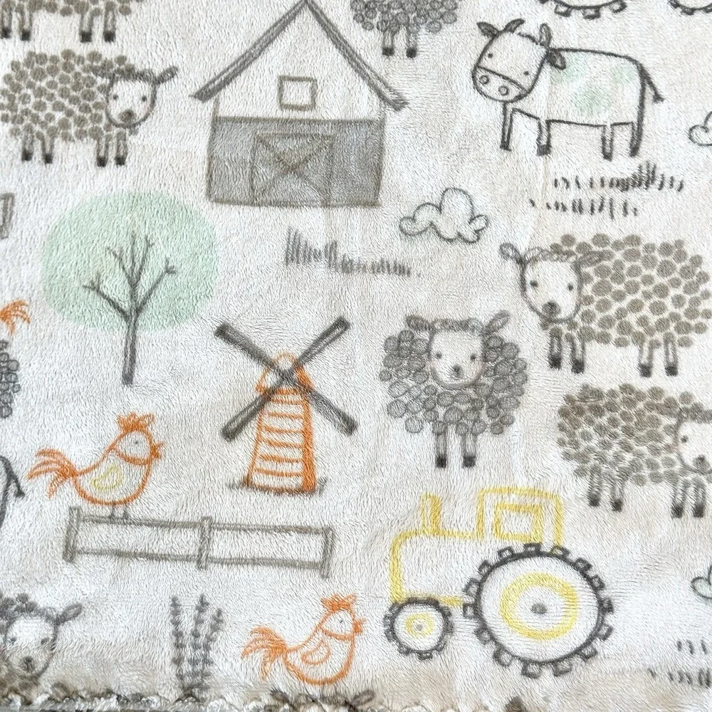 E-I-E-I-O Baby Minky Blanket Steel Dimple Farm Sheep Tractor Cow Hard To Find!